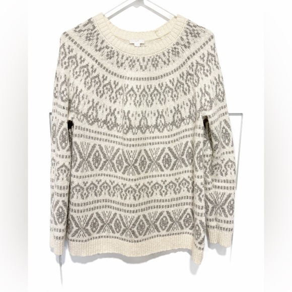 J. Jill Sweaters - J. Jill Cream & Gray Patterned Crewneck Sweater